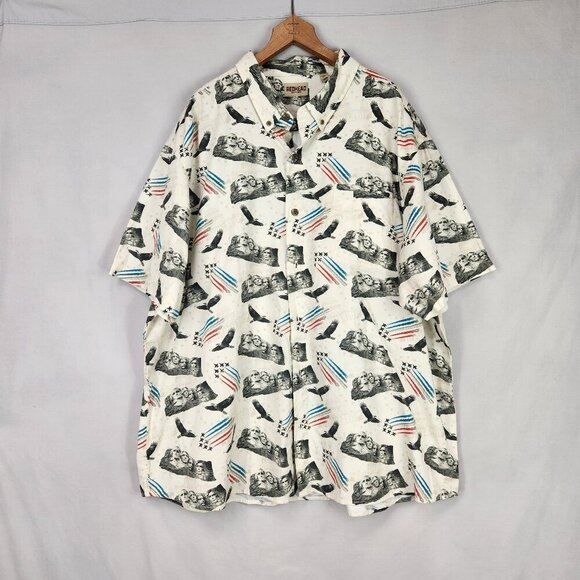 Redhead Patriotic Button Up Shirt Men's 3XL Mount Rushmore Eagles Jets Capitol - Picture 1 of 7